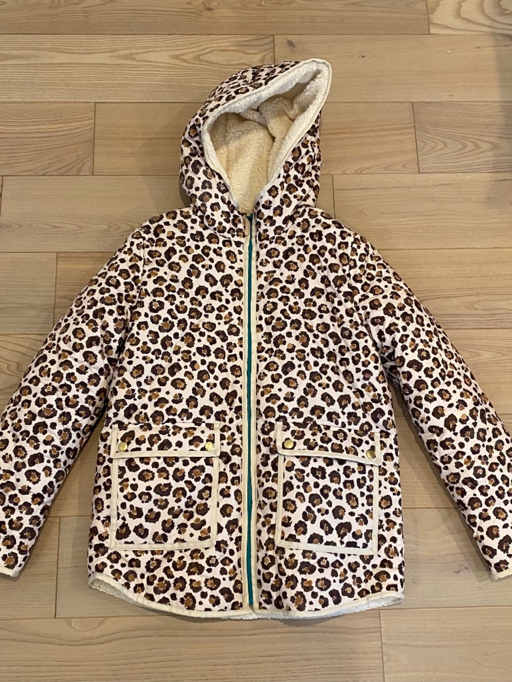 J.Crew Crewcuts Reversible Quilted Jacket Leopard Print Girls’ Size XL